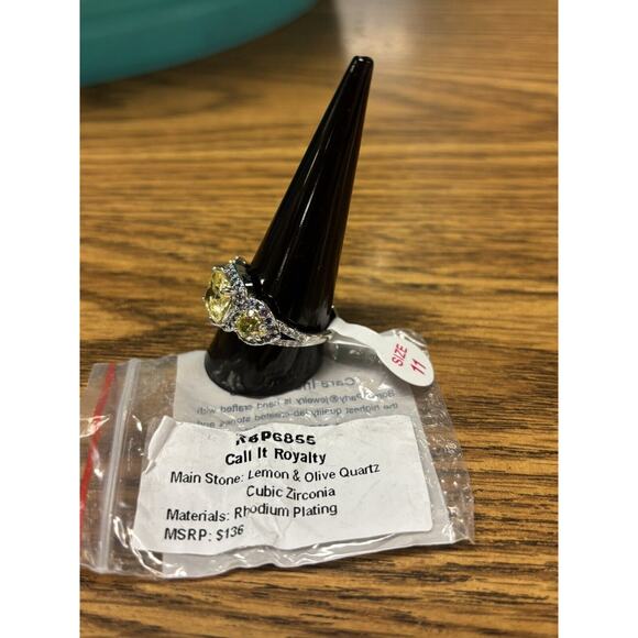 Bomb Party CALL IT ROYALTY Lemon & Olive Quartz Rhodium/Silver Size 11 RBP6855 - Picture 2 of 4